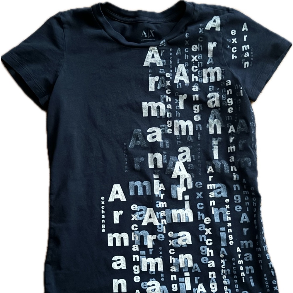 Armani Exchange Black Logo Print Cap Sleeve Fitted Tee
